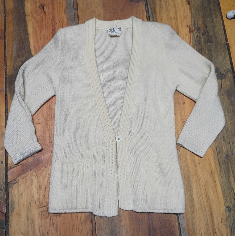 Nordstrom Town Square Mohair Blend Women's Medium Cream Cardigan Sweater Vintage